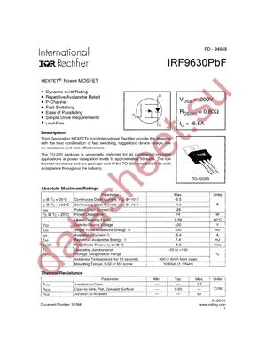 IRF9630PBF datasheet  